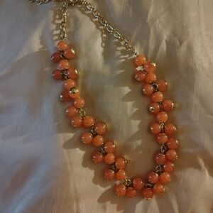 J. Crew Coral and Gold Beaded Necklace
